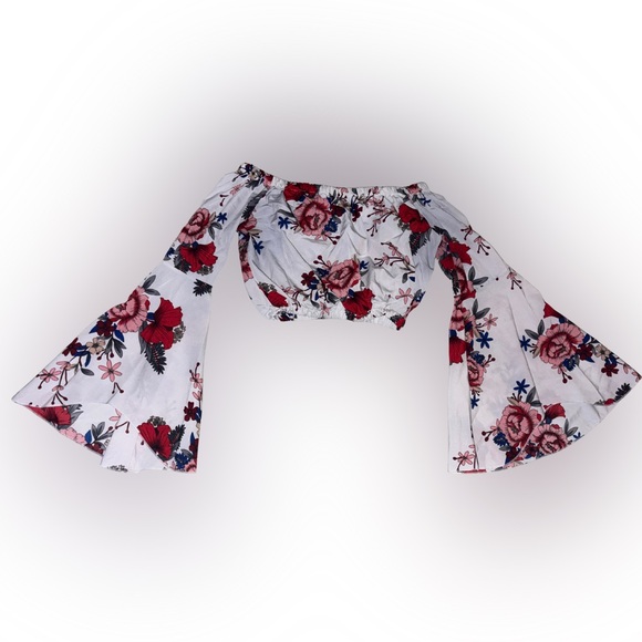 Floral Tiered Bell Sleeve Off Shoulder Crop Top - Picture 2 of 16